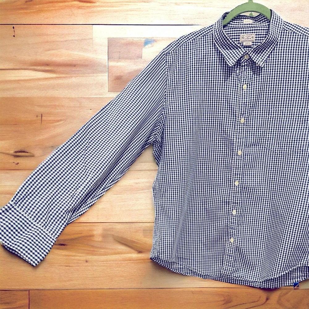 J. Crew mens navy and white gingham button down shirt size XL - Picture 3 of 4